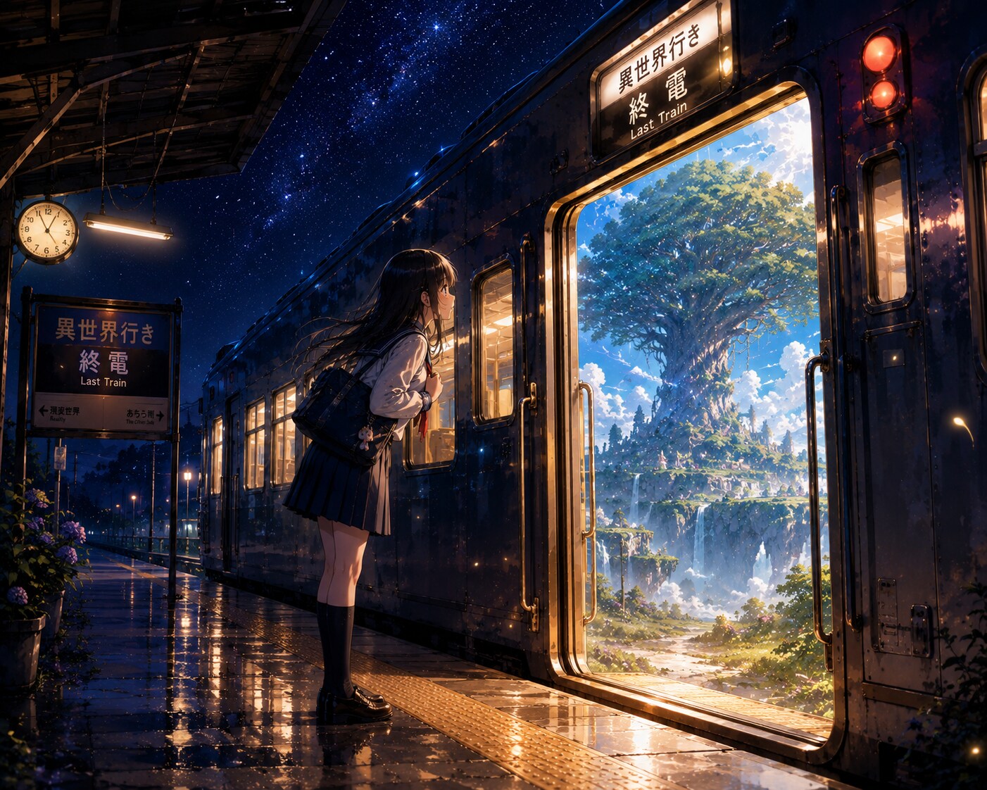 異世界行き、終電の扉 | の人気AIイラスト・グラビア