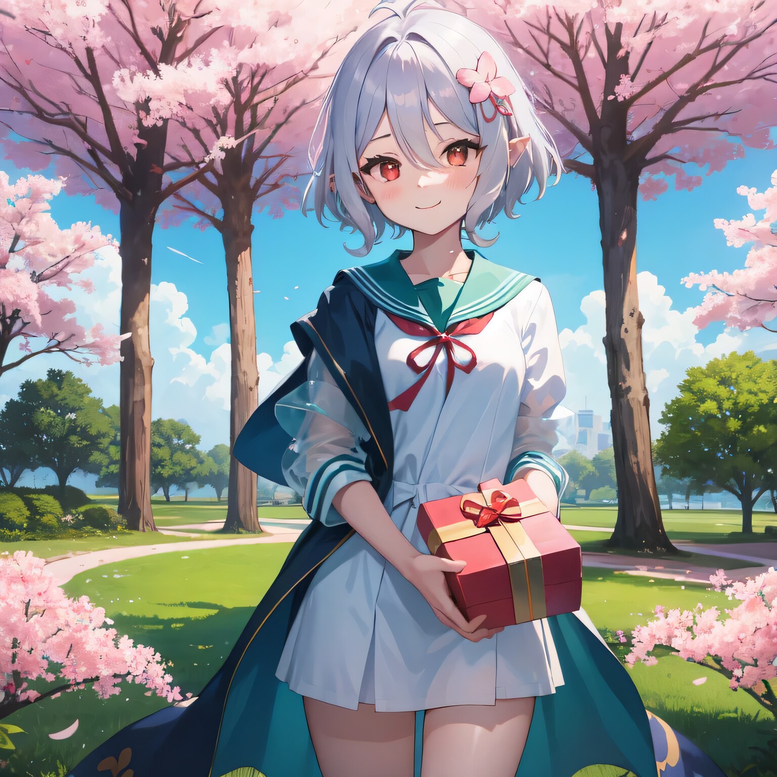 白髪ボブでセーラー服の少女３ | の人気AIイラスト・グラビア