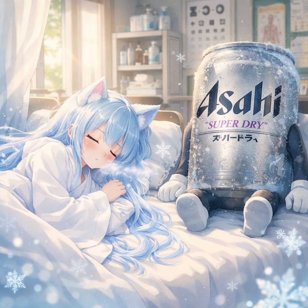 保健室で寝てる雪女の小さな女の子