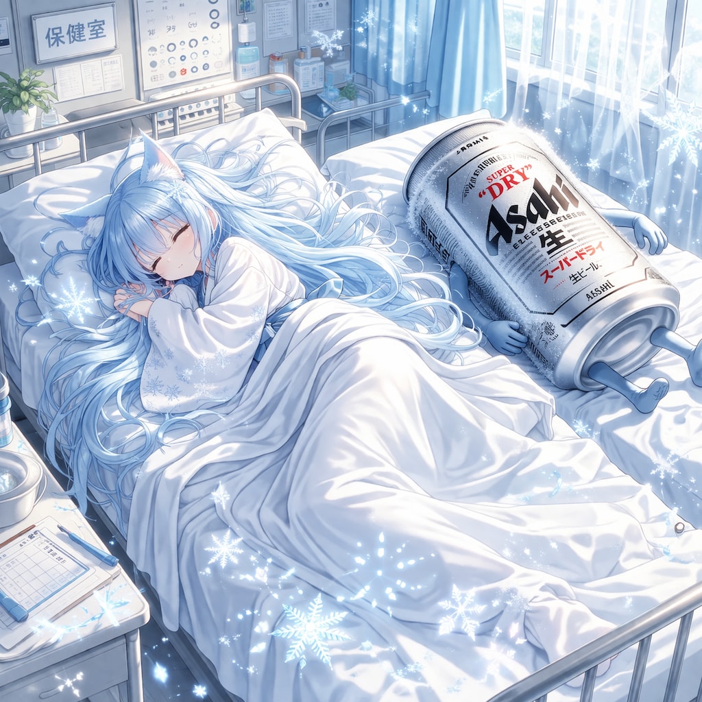 保健室で寝てる雪女の小さな女の子
