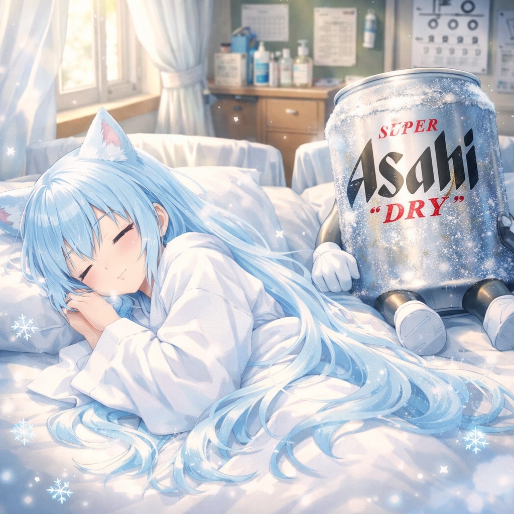 保健室で寝てる雪女の小さな女の子