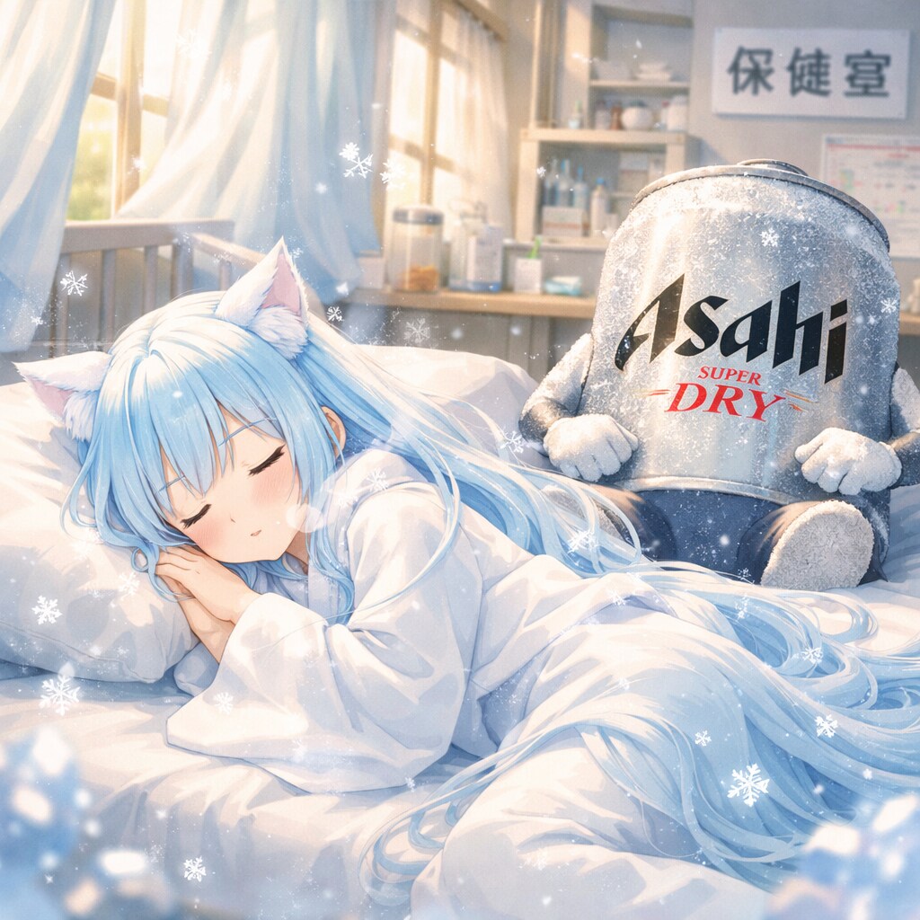 保健室で寝てる雪女の小さな女の子