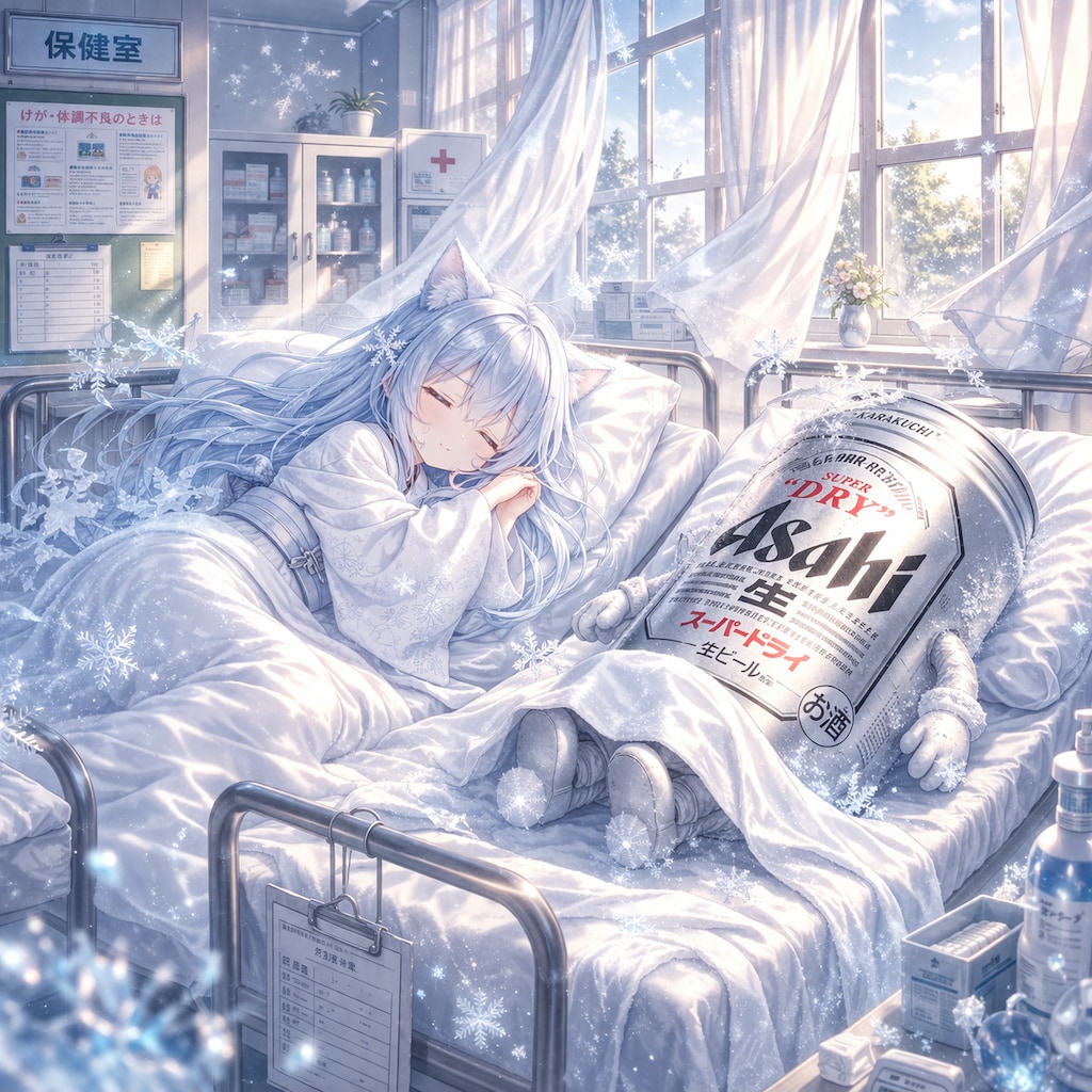 保健室で寝てる雪女の小さな女の子