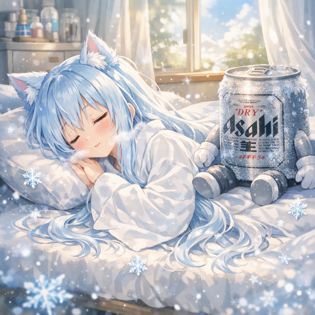 保健室で寝てる雪女の小さな女の子