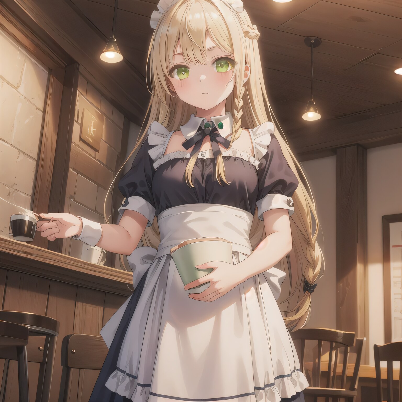 金髪ロングでカフェの少女９ | の人気AIイラスト・グラビア