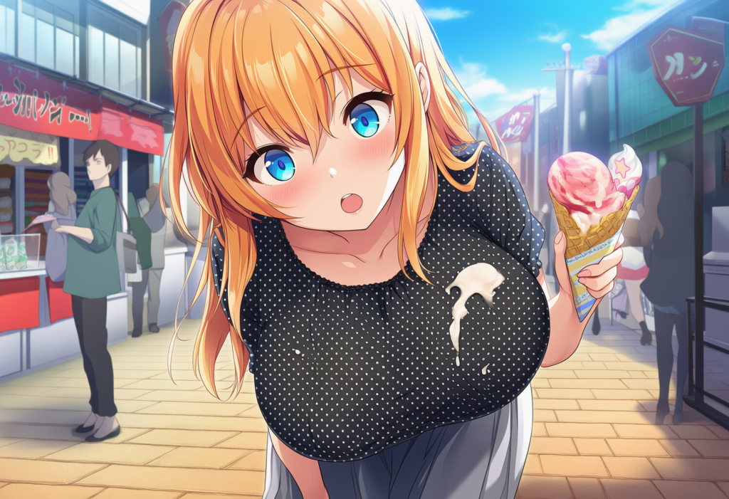 胸元にアイスをこぼしちゃった子