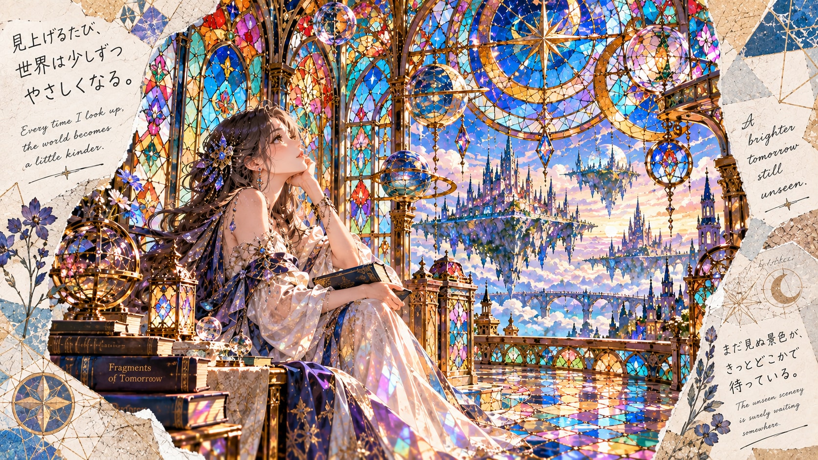 The Stained-Glass Sky Library — Fragments of Tomorrow  Every time I look up, the world becomes a lit | の人気AIイラスト・グラビア