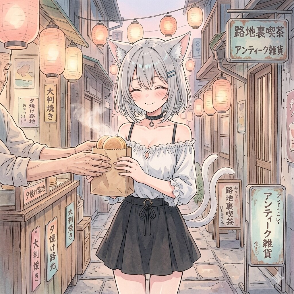 大判焼きを買う銀髪ちゃん