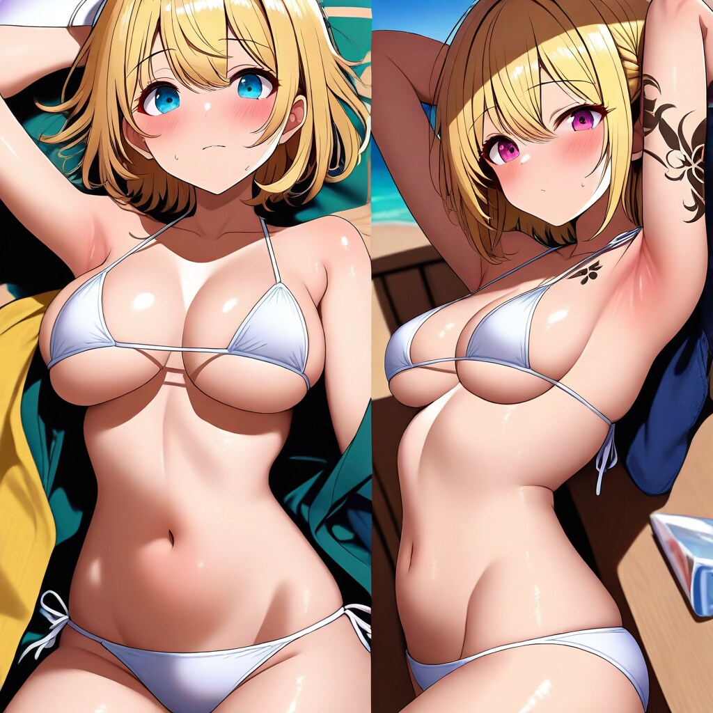 全力ビキニ少女(金髪・白色ビキニ)