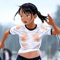 雨の中、練習する陸上少女（濡れて乳首が透けてる） 2枚目