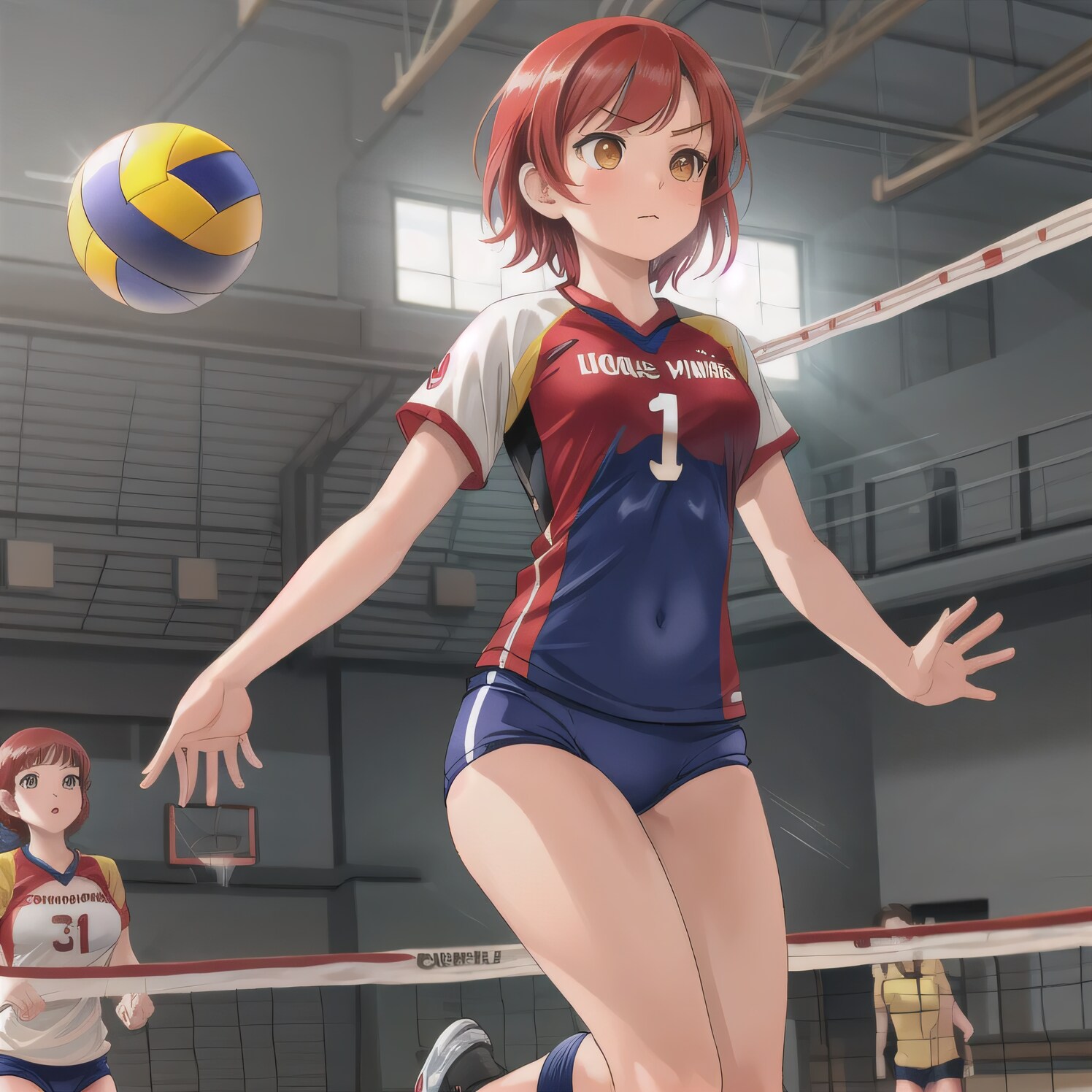 赤髪ボブでユニフォームの少女２