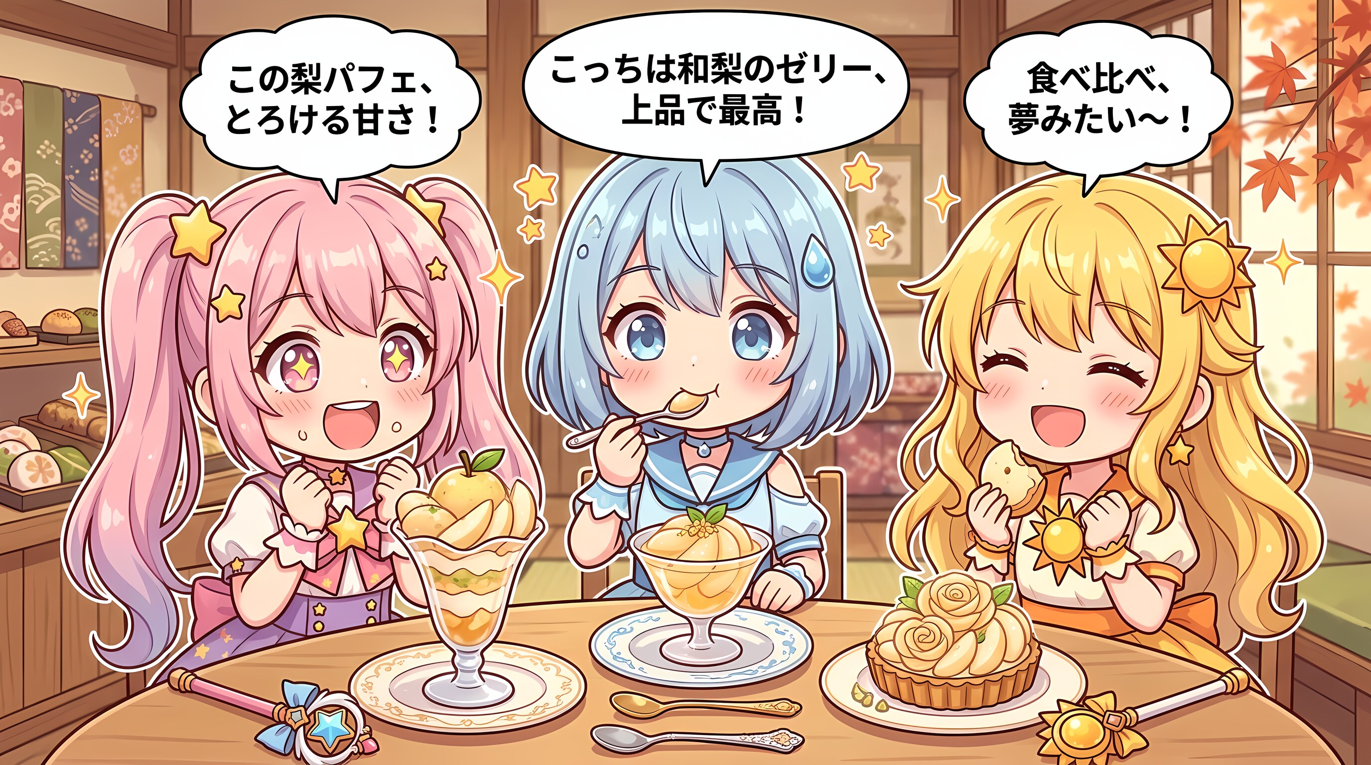 【襲来！秋の味覚！】魔法少女ｘ梨のスイーツ食べ比べ | の人気AIイラスト・グラビア