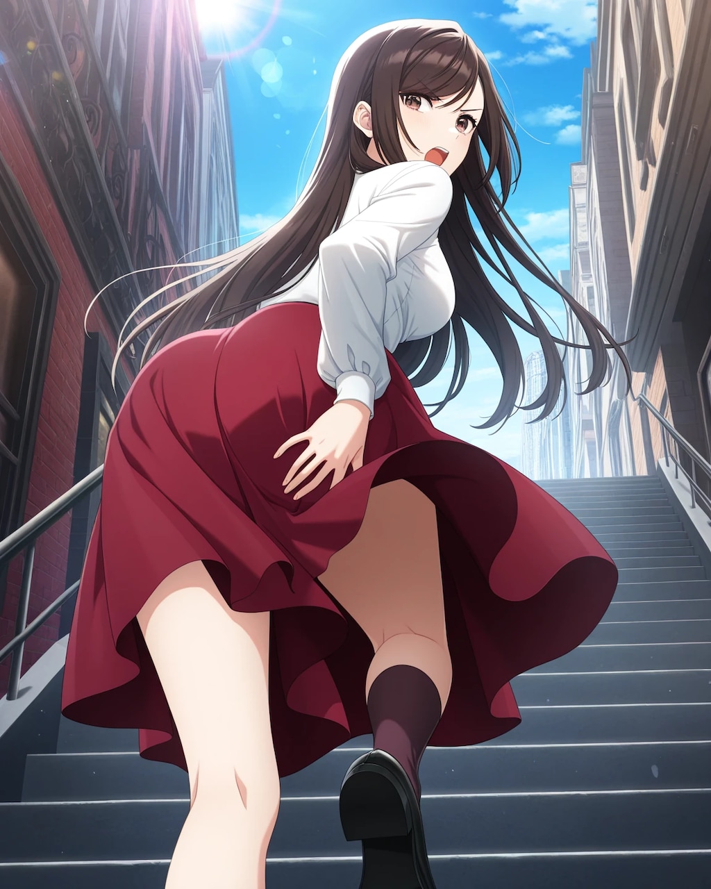 スカートが舞う後ろから