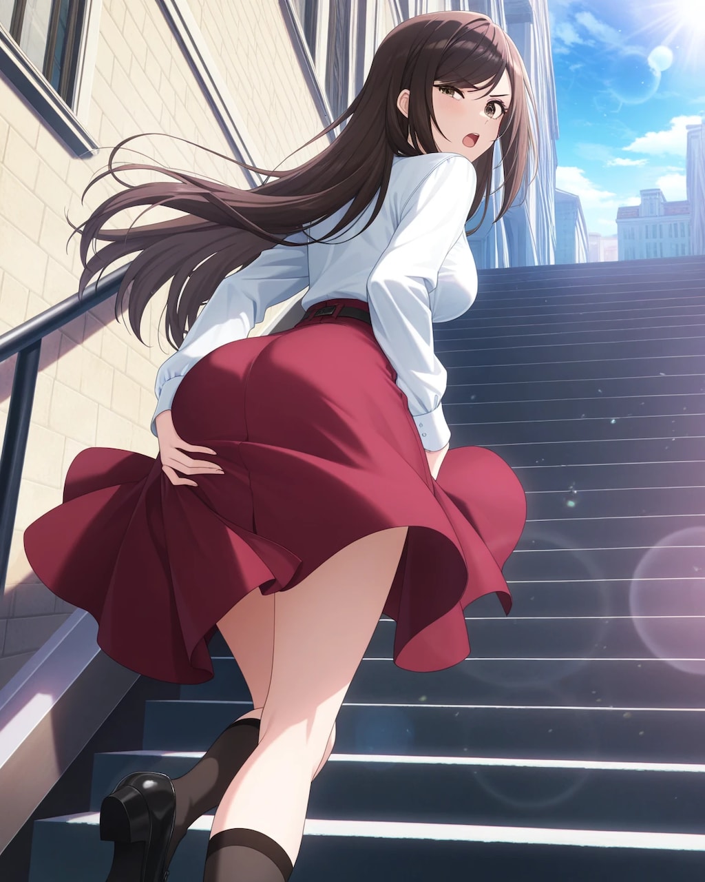 スカートが舞う後ろから