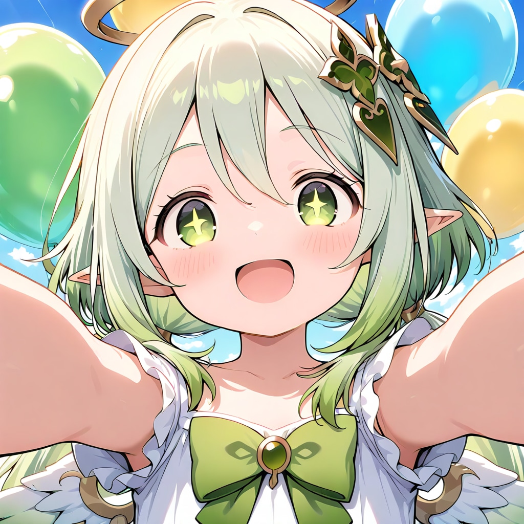 いっぱい風船を持つ緑髪の天使の美女 | の人気AIイラスト・グラビア