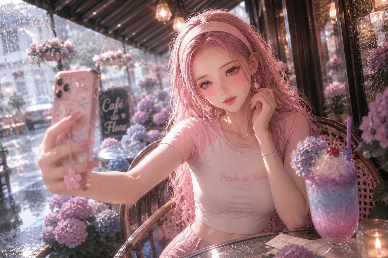 落果ちゃんは、雨の日の憂鬱さえ華やかに変える
