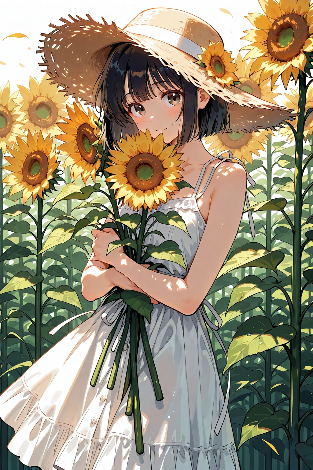 夏のひまわりと少女