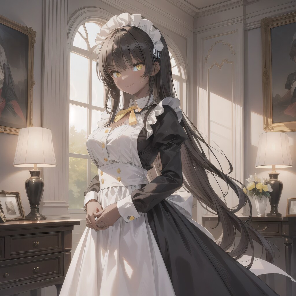 黒髪ロングでメイド服の少女３４