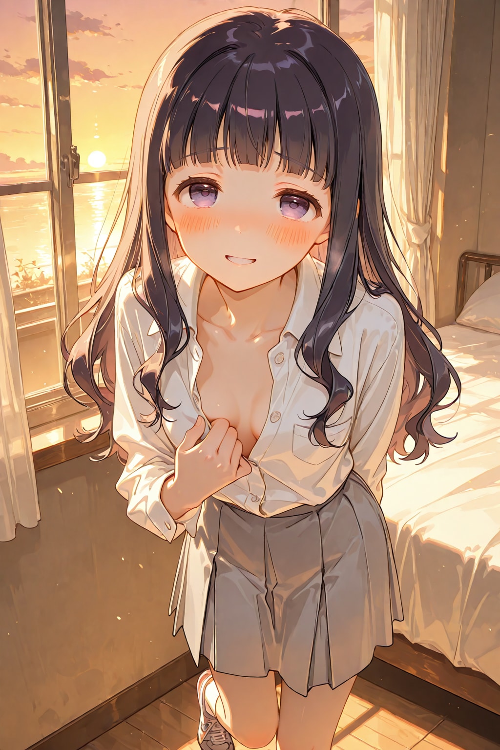 幼馴染との再会『ねえ、少しは大きくなったかな？』幼馴染の少女。 | の人気AIイラスト・グラビア