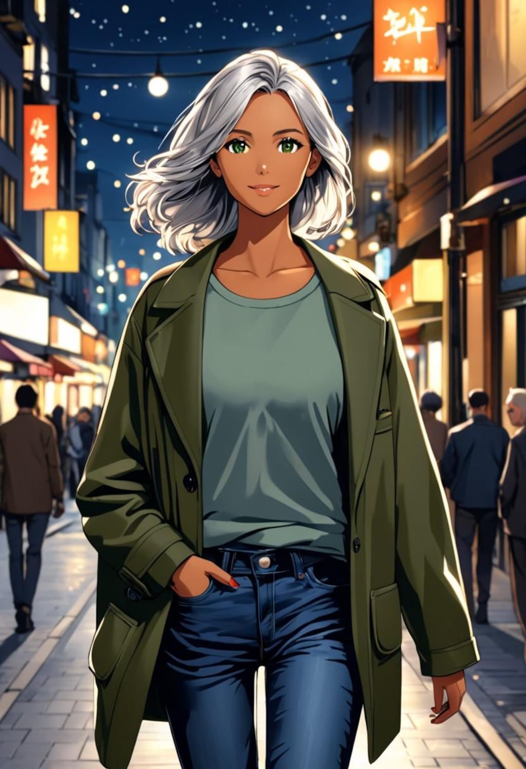 街灯りの褐色お姉さん