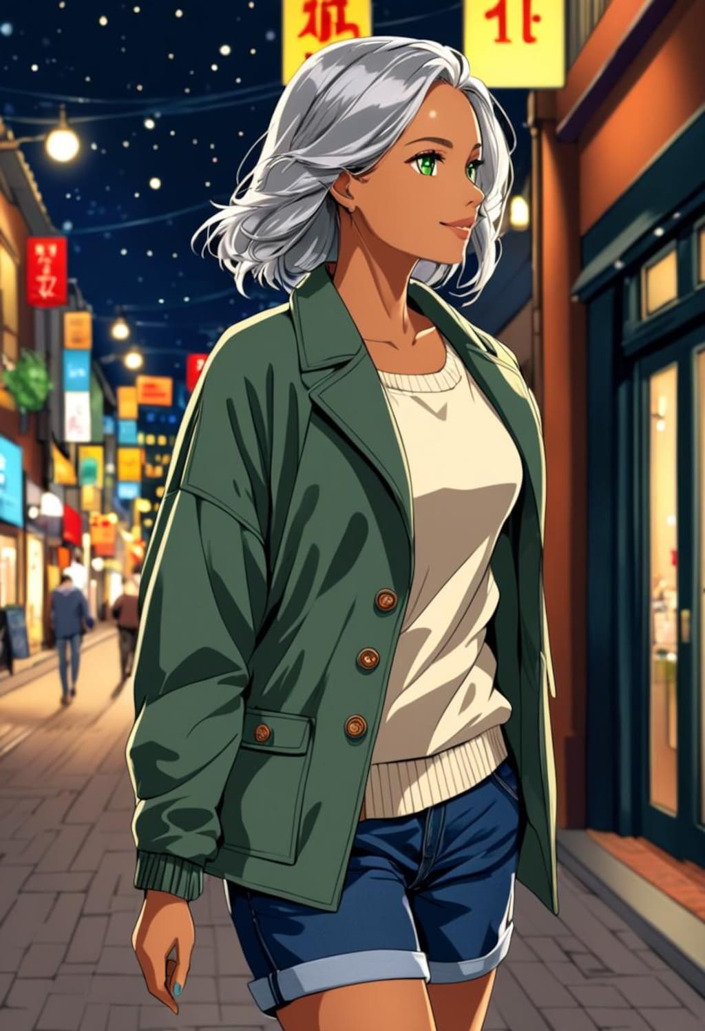 街灯りの褐色お姉さん