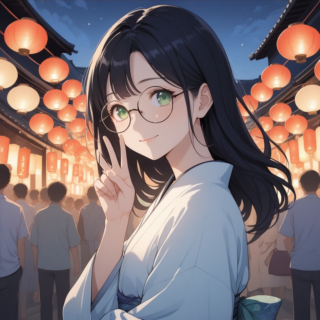 黒髪メガネ 夏祭り