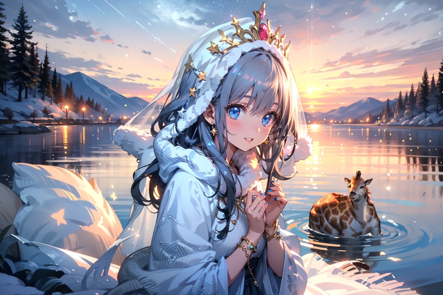 朝焼けと星空とランタンの灯りとお姫様