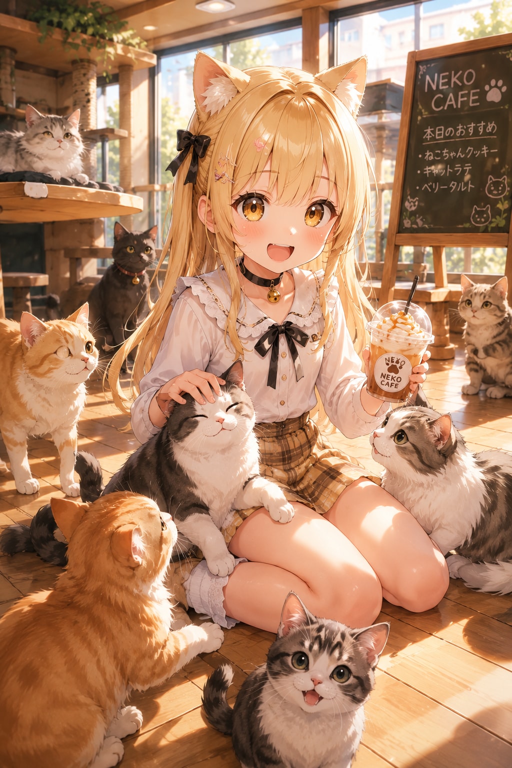 陽菜と猫カフェ😺 | の人気AIイラスト・グラビア