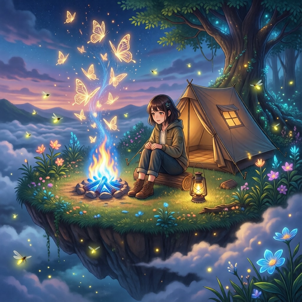 魔法の焚き火と空のキャンプ場 | の人気AIイラスト・グラビア