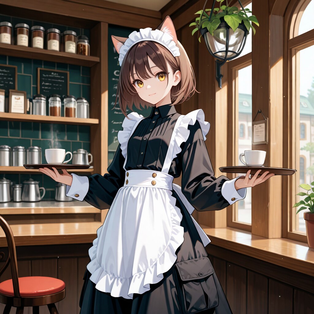 珈琲運びと喫茶店で働く猫娘さん | の人気AIイラスト・グラビア