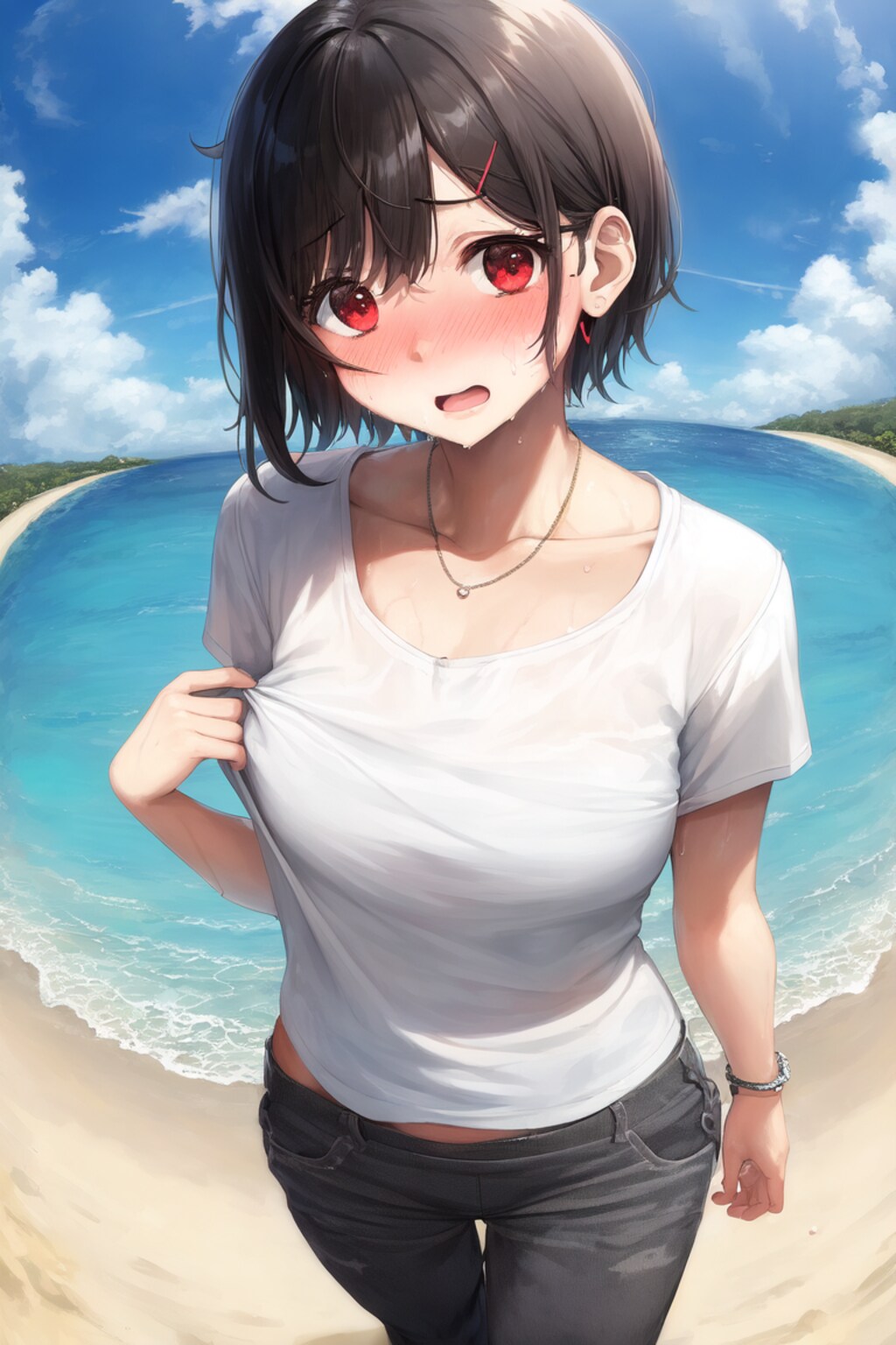 ビーチで暑くって