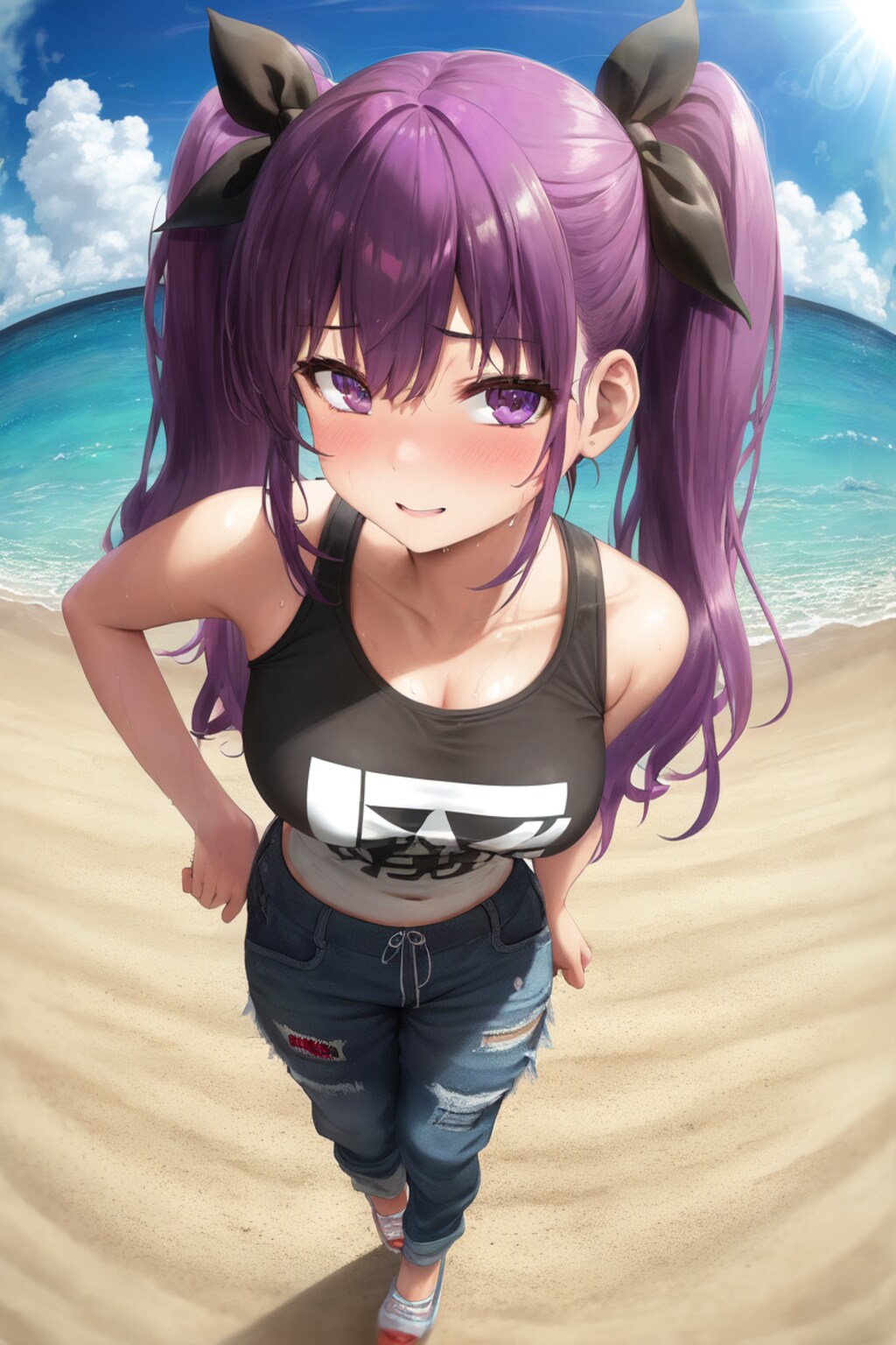 ビーチで暑くって
