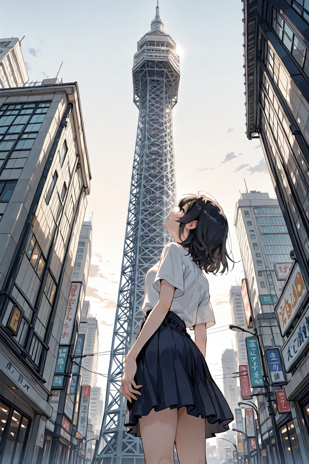 見上げる近代的なタワー | の人気AIイラスト・グラビア
