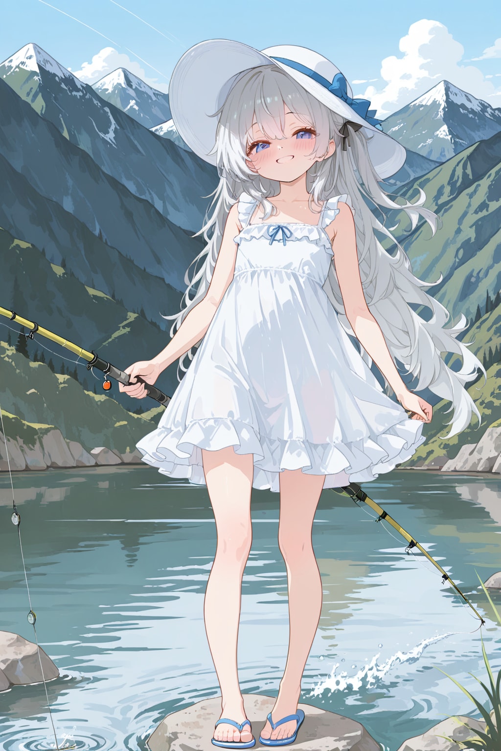 釣りを楽しむ銀髪ちゃん