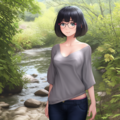 眼鏡をかけた女性　森林で写真撮影 3枚目