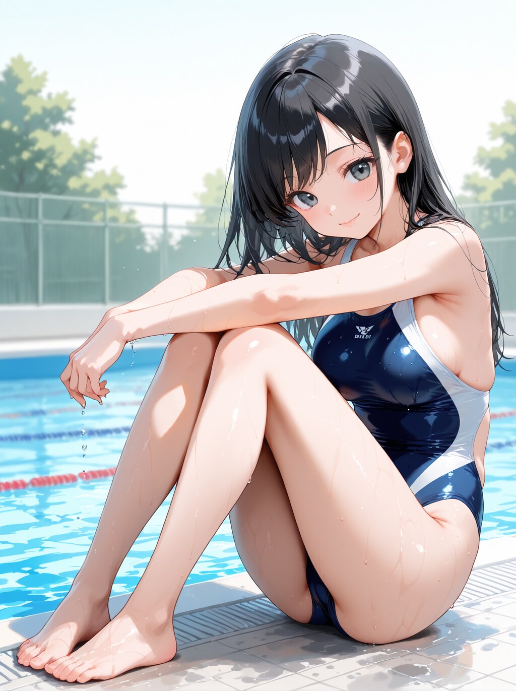 競泳水着で体育座り