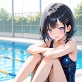 競泳水着で体育座り 2枚目