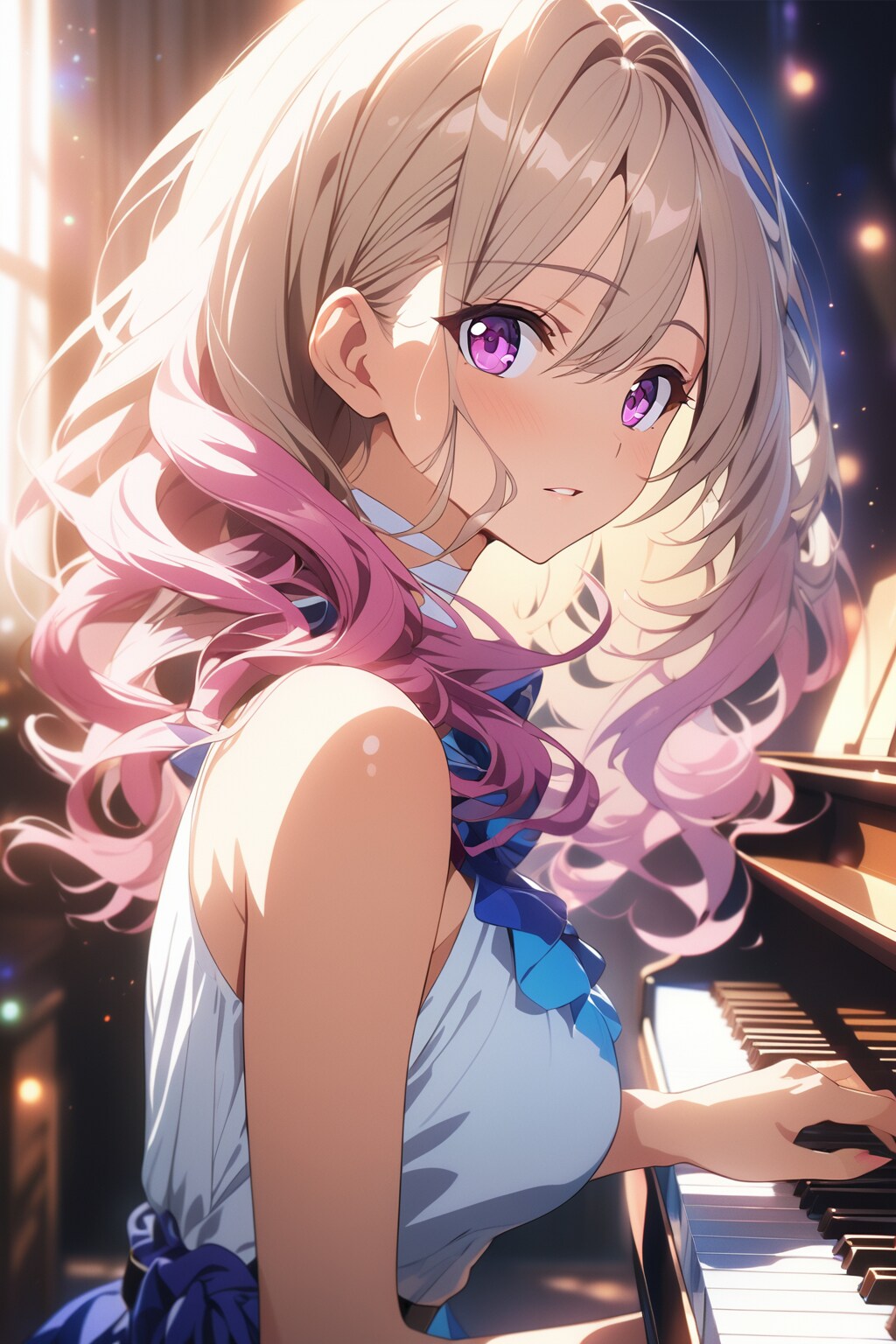 過去作再生成「ピアノを弾く美少女」 | の人気AIイラスト・グラビア