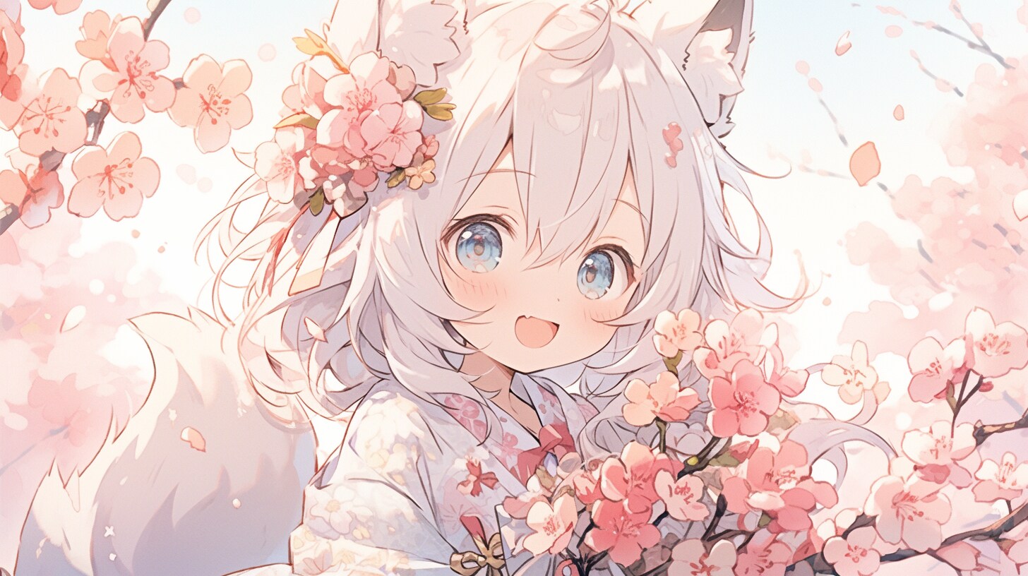 桜舞う季節に微笑む白狐の少女 | の人気AIイラスト・グラビア
