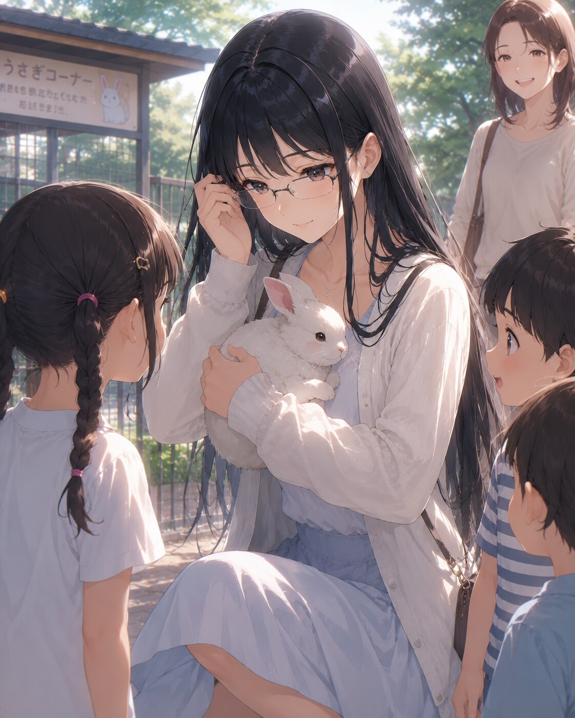 黒髪メガネ　うさぎを抱っこVer.chatGPT