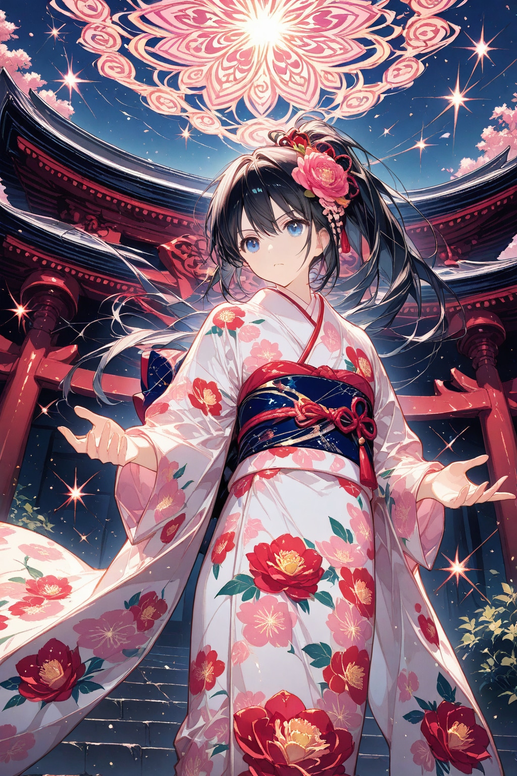 和服美少女　－ツバキ柄の着物－