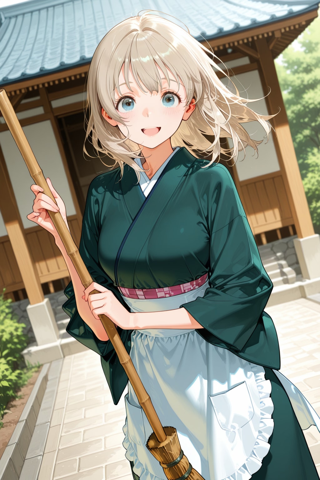 着物で掃除中のJD(企画参加)