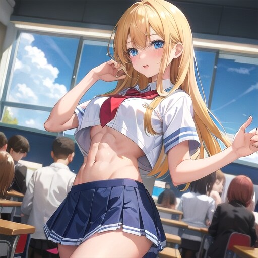 教室でこっそり腹筋チラ