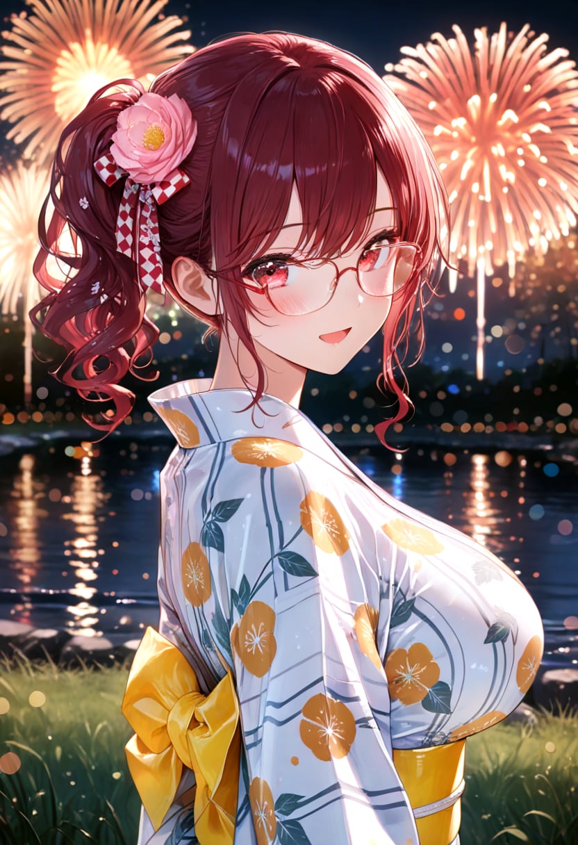 浴衣と眼鏡と花火