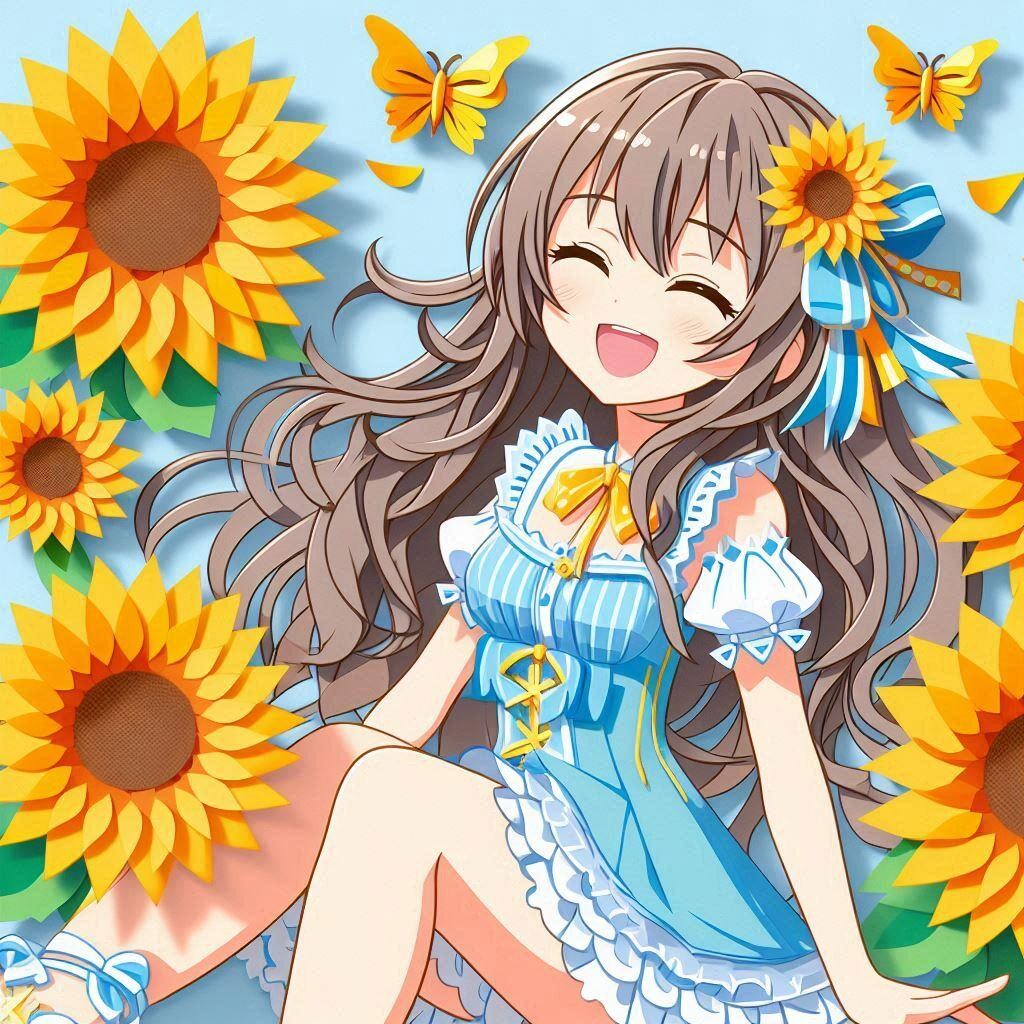 ひまわり少女　ペーパーアート風