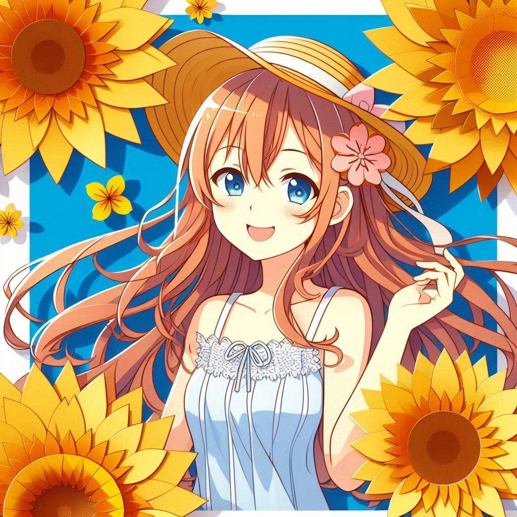 ひまわり少女　ペーパーアート風