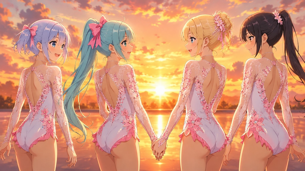 夕日をバックに
