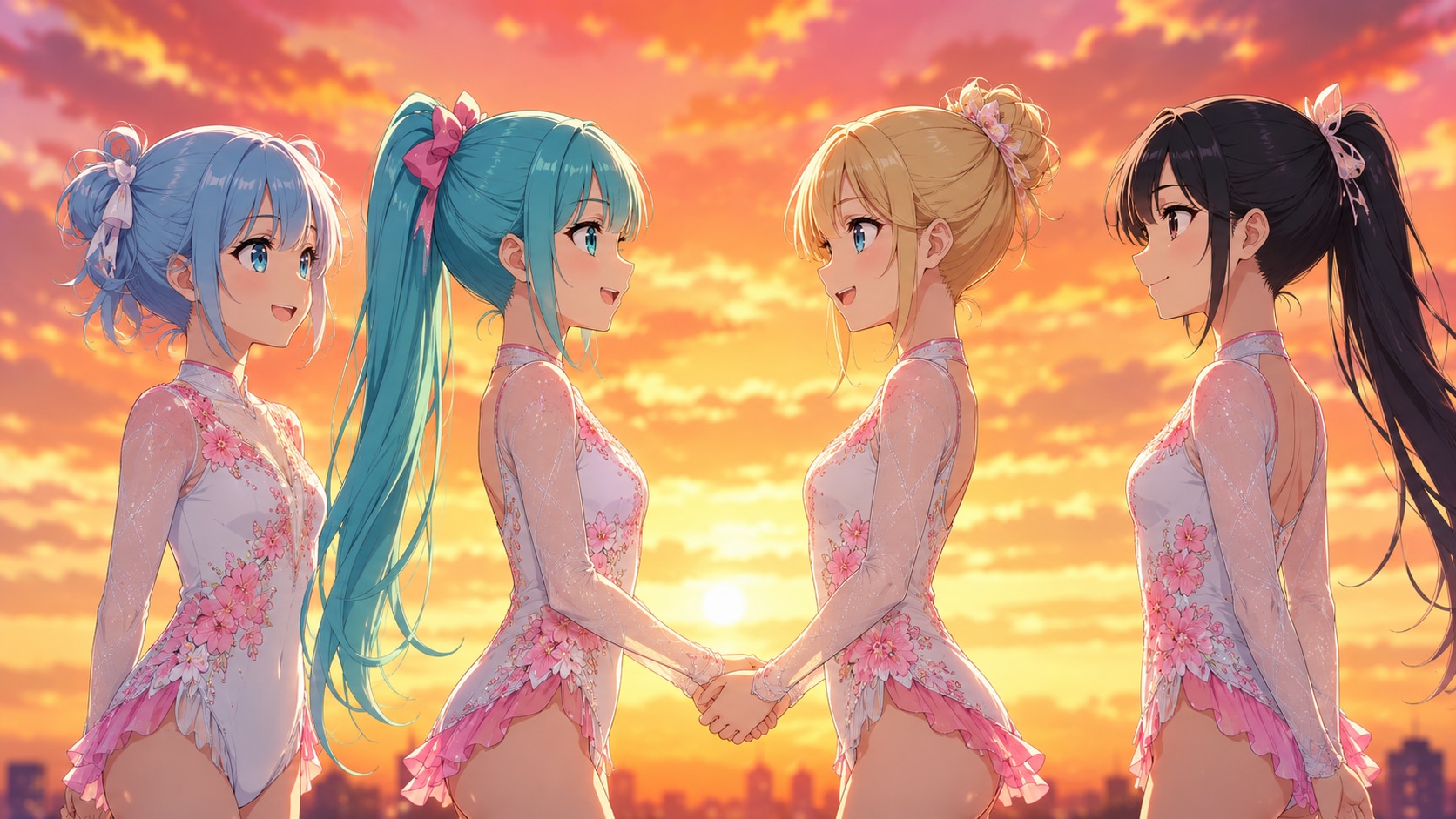 夕日をバックに