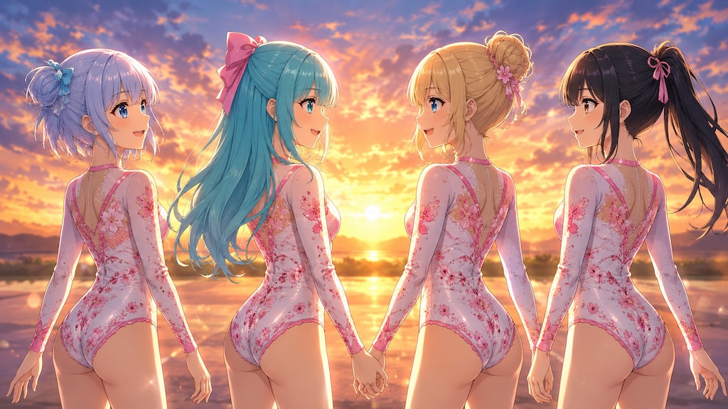 夕日をバックに