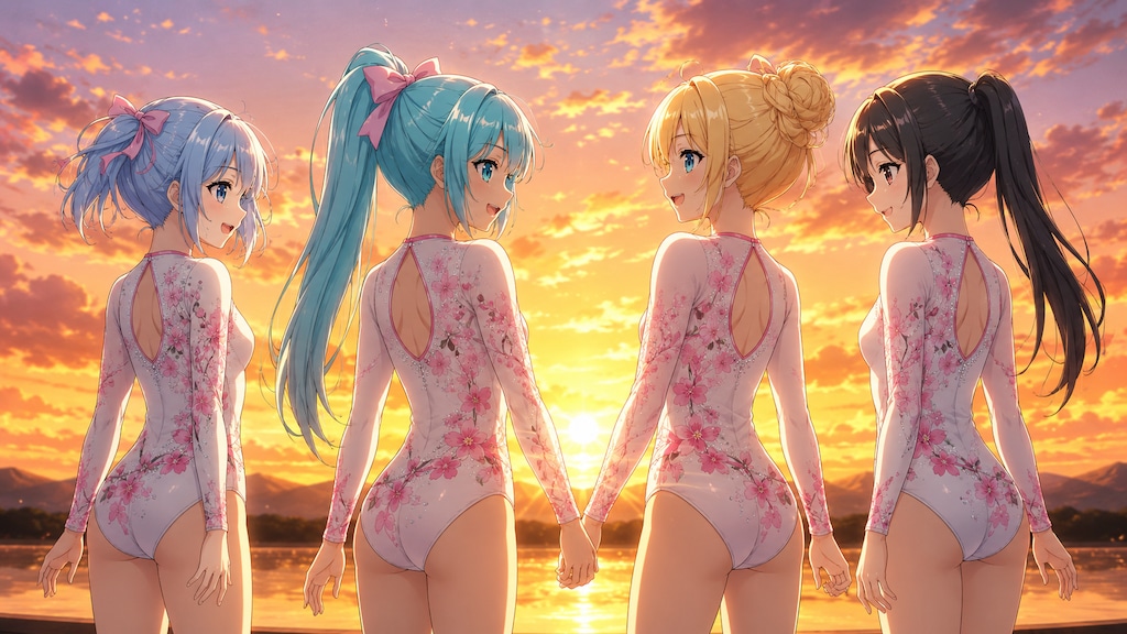 夕日をバックに